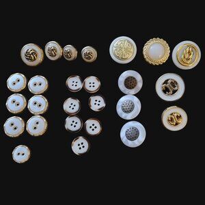 Button Assortment Gold White Mix Plastic Shank and Sew Through Mixed Lot of 26